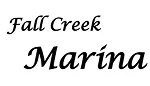 Text that reads Fall Creek Marina in two different fonts; Fall Creek is in a script font, and Marina is in a bold italic font.