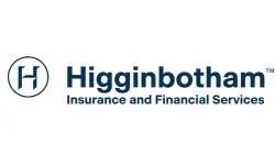 Higginbotham logo with a circular icon containing an H on the left, and the text Higginbotham Insurance and Financial Services on the right in blue font.